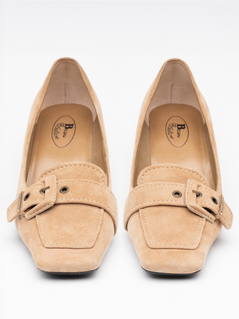 Women’s Suede Buckle Loafers in Tan